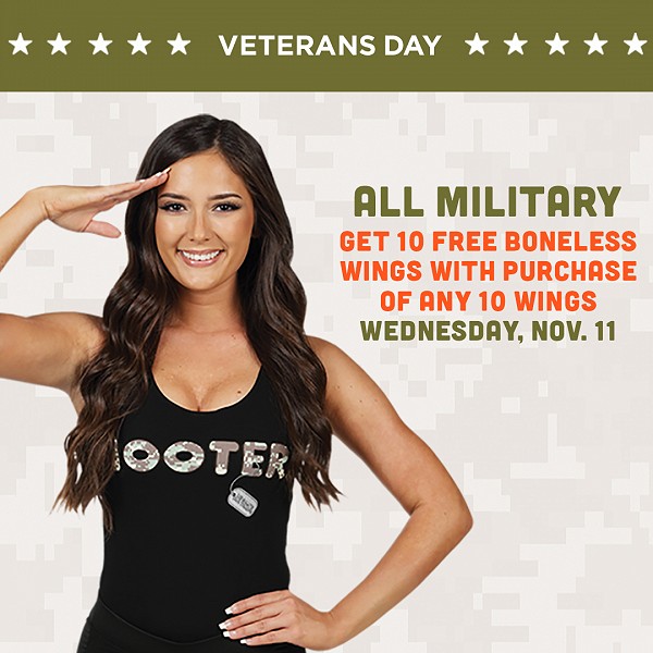 Hooters Honors Military on Veterans Day with “Buy 10, Get 10” Offer