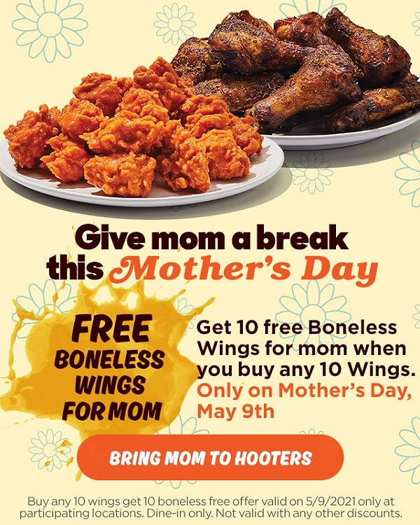 Celebrate Mom with Free Wings at Hooters for Mother’s Day