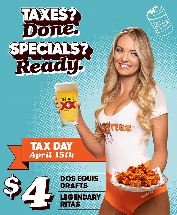 Celebrate Tax Day with a BOGO Wings Deal and Drink Specials at Hooters