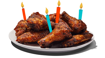 A plate of wings with birthday candles