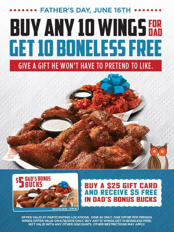 This Father’s Day Give Dad 10 Free Wings at Hooters