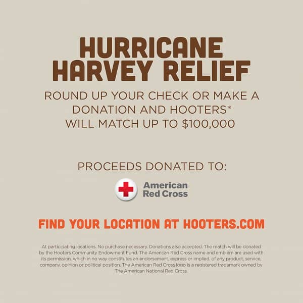 Hooters Kicks Off National Fundraising Campaign to Support  American Red Cross Harvey Relief Efforts