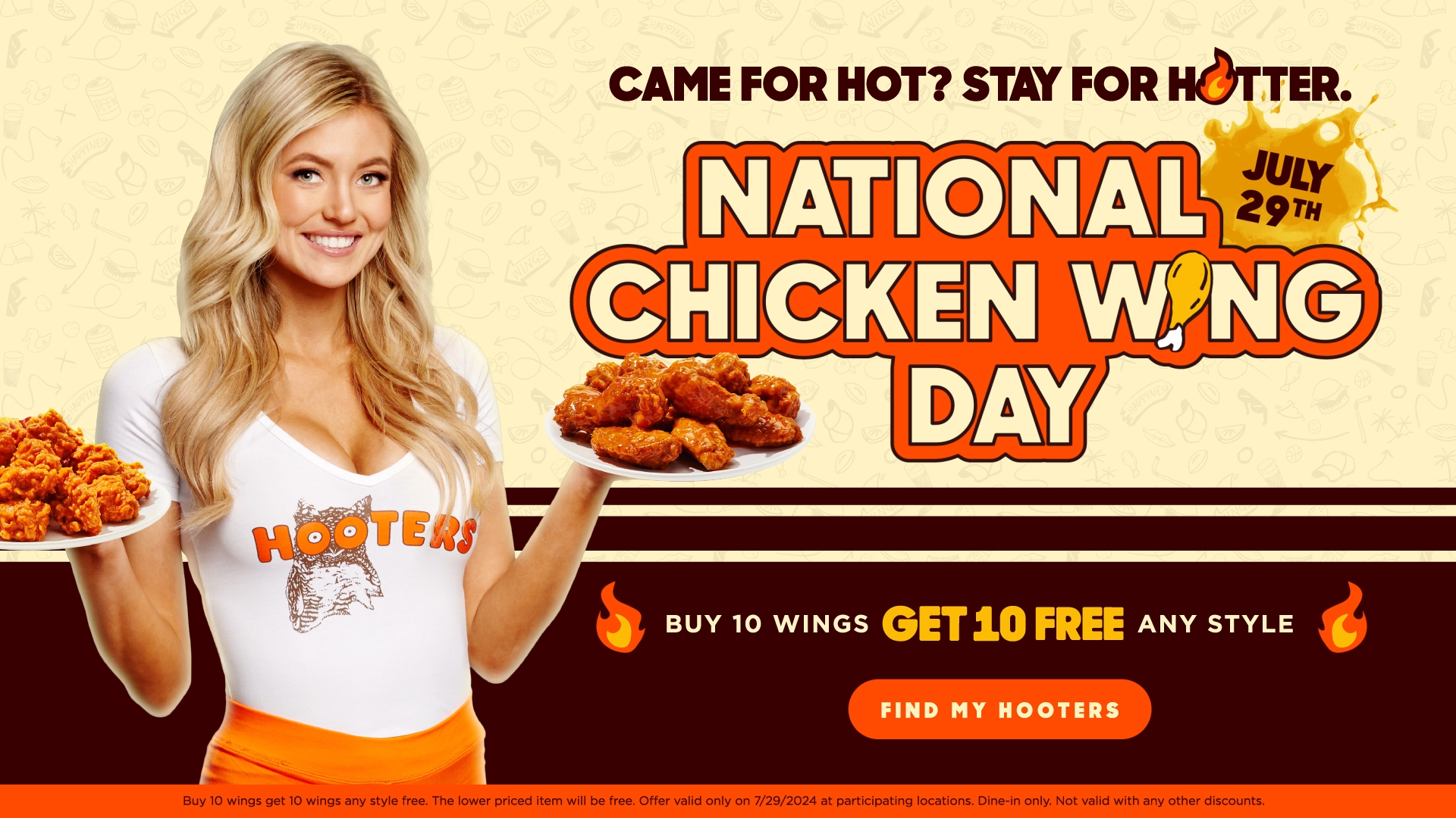 National Chicken Wing Day Buy 10 Wings, Get 10 Wings Free any style